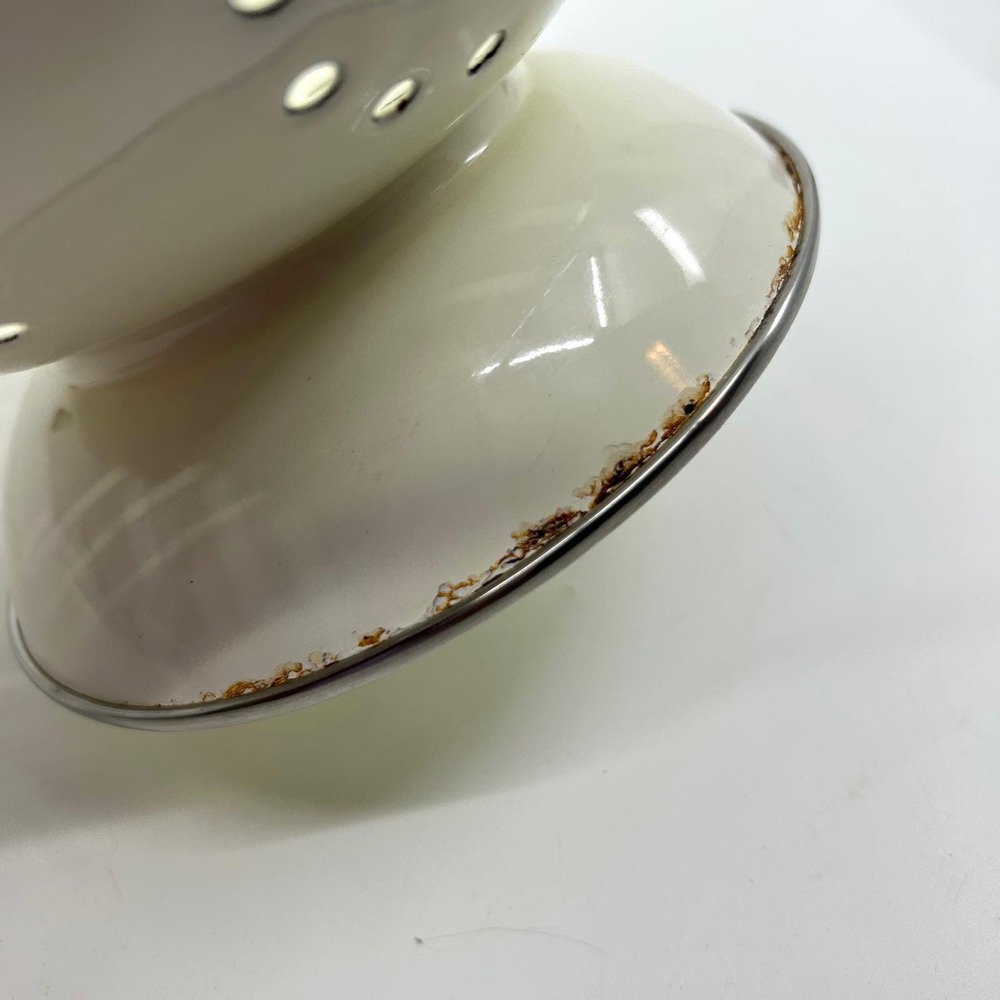 Vintage Marmalade Goose Colander Strainer Enamel Blue Bowed Heart Cottagecore - Picture 8 of 17
